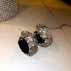 Black Full Rhinestone Hoop Earrings